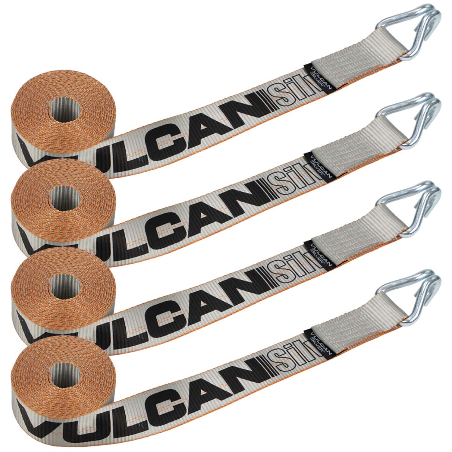 VULCAN Winch Strap - Wire Hook - 2" x 15', 4 Pack - Silver Series - 3300 lbs SWL