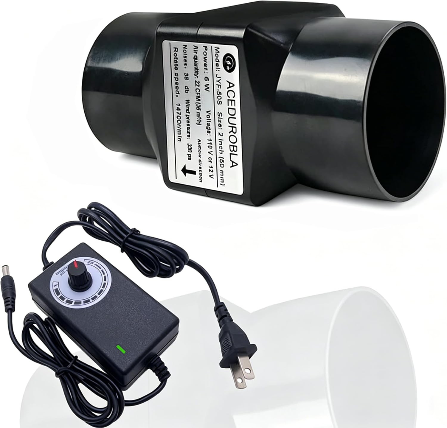 2 inch Inline Duct Fan, 2'' 22 CFM Ventilation System High Small, 2inch-Black