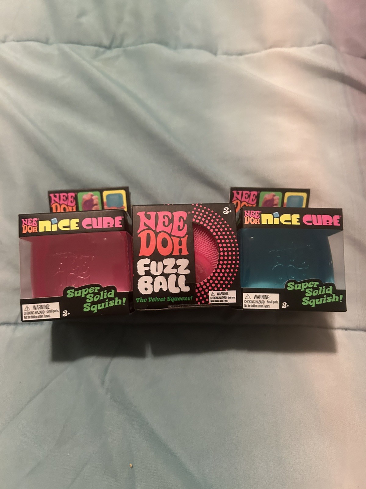 Nee Doh Nice Cube & Fuxz Ball 3 count Blue,Pink New Sealed