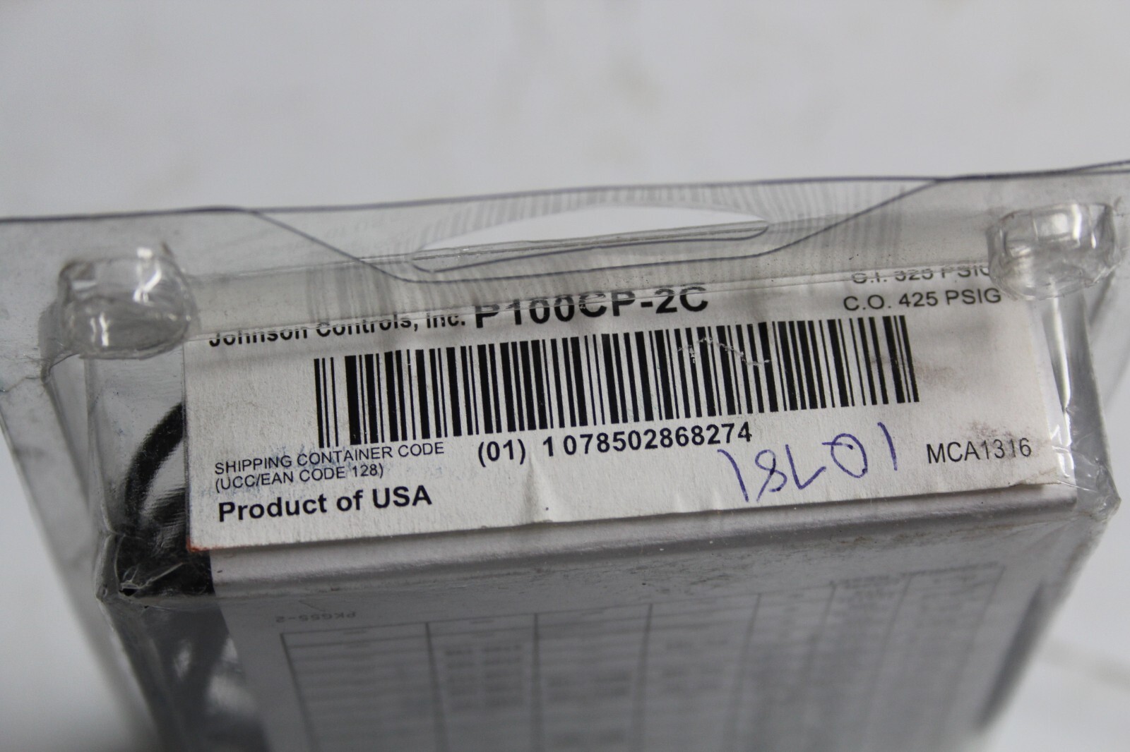 Johnson Controls P100CP-2C Pressure Switch Open at 425 PSIG