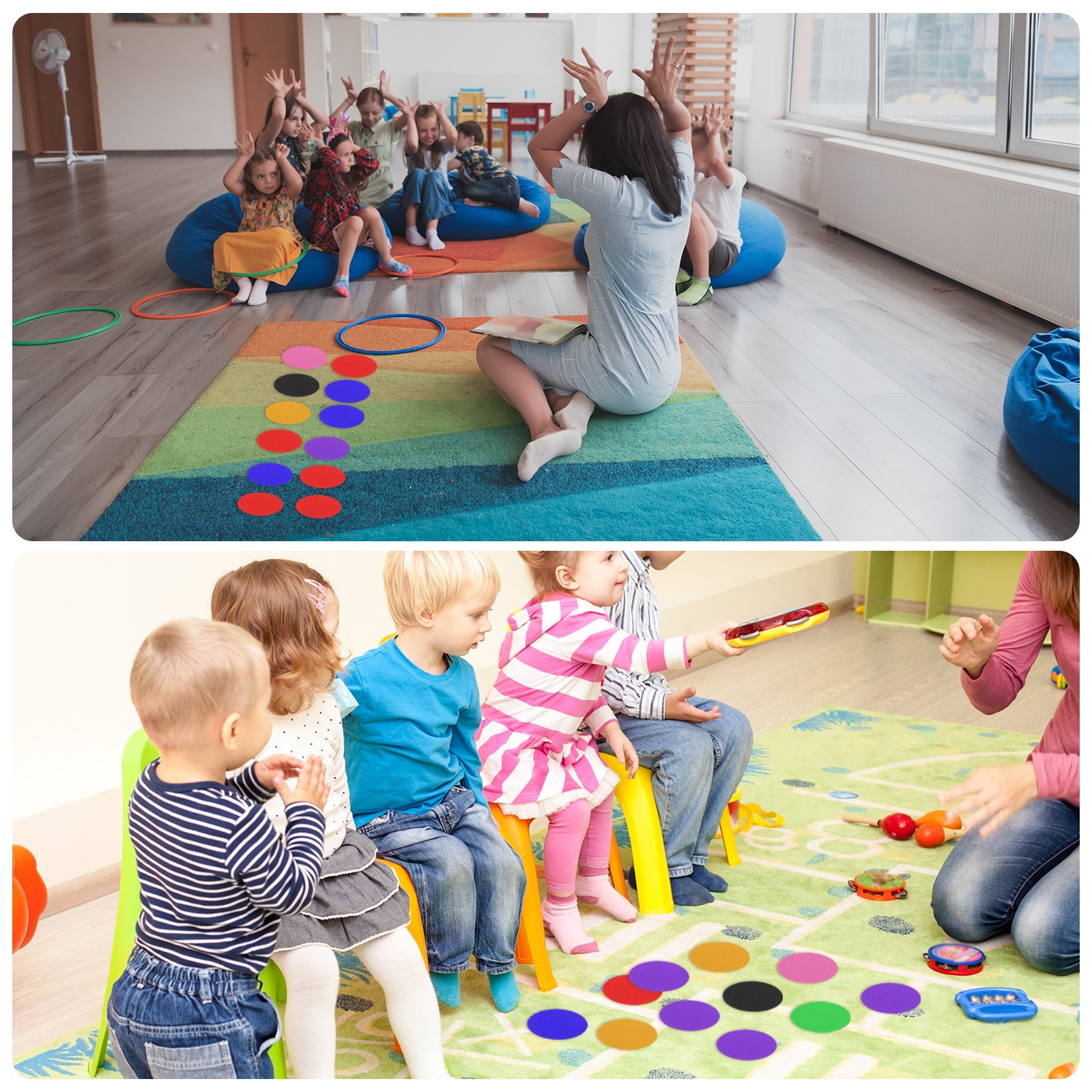 64Pcs Carpet Spots for Classroom, 2 Inch Floor Dots Markers, Blue