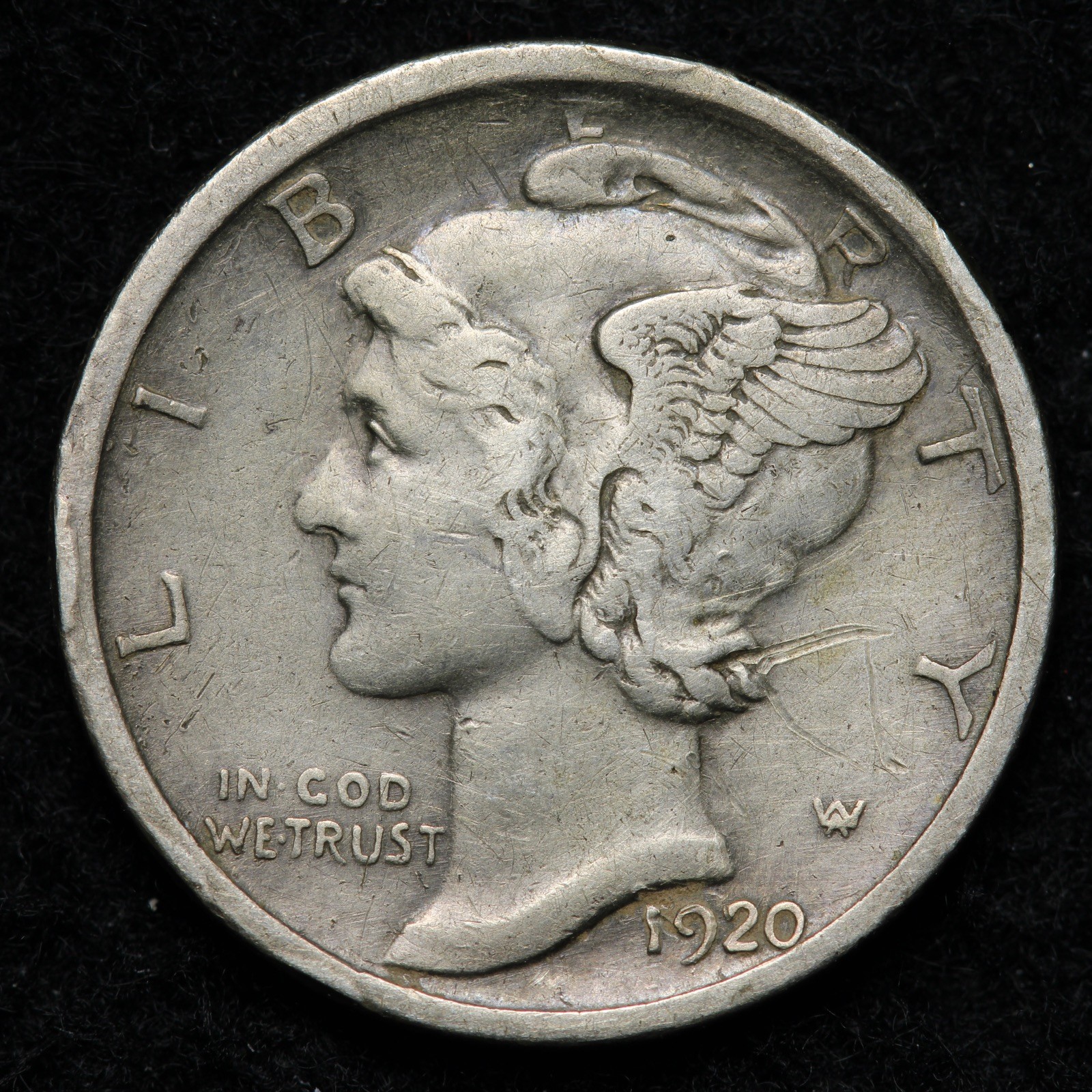 1920-S Mercury Silver Dime XF E326 GWQCB