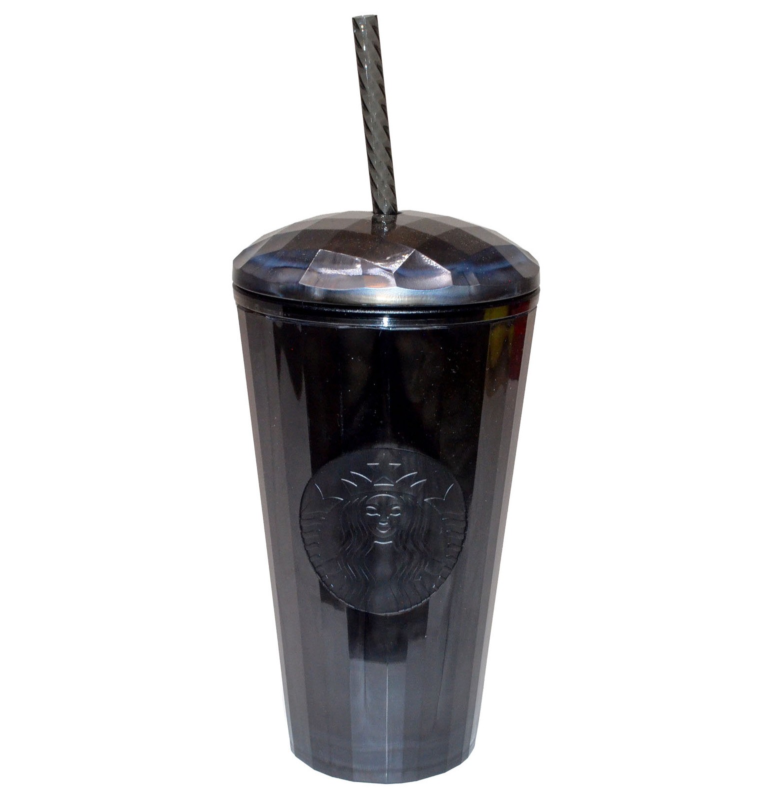 New Starbucks 16oz Black Onyx Faceted Cold Cup Tumbler Dome Lid w/Straw