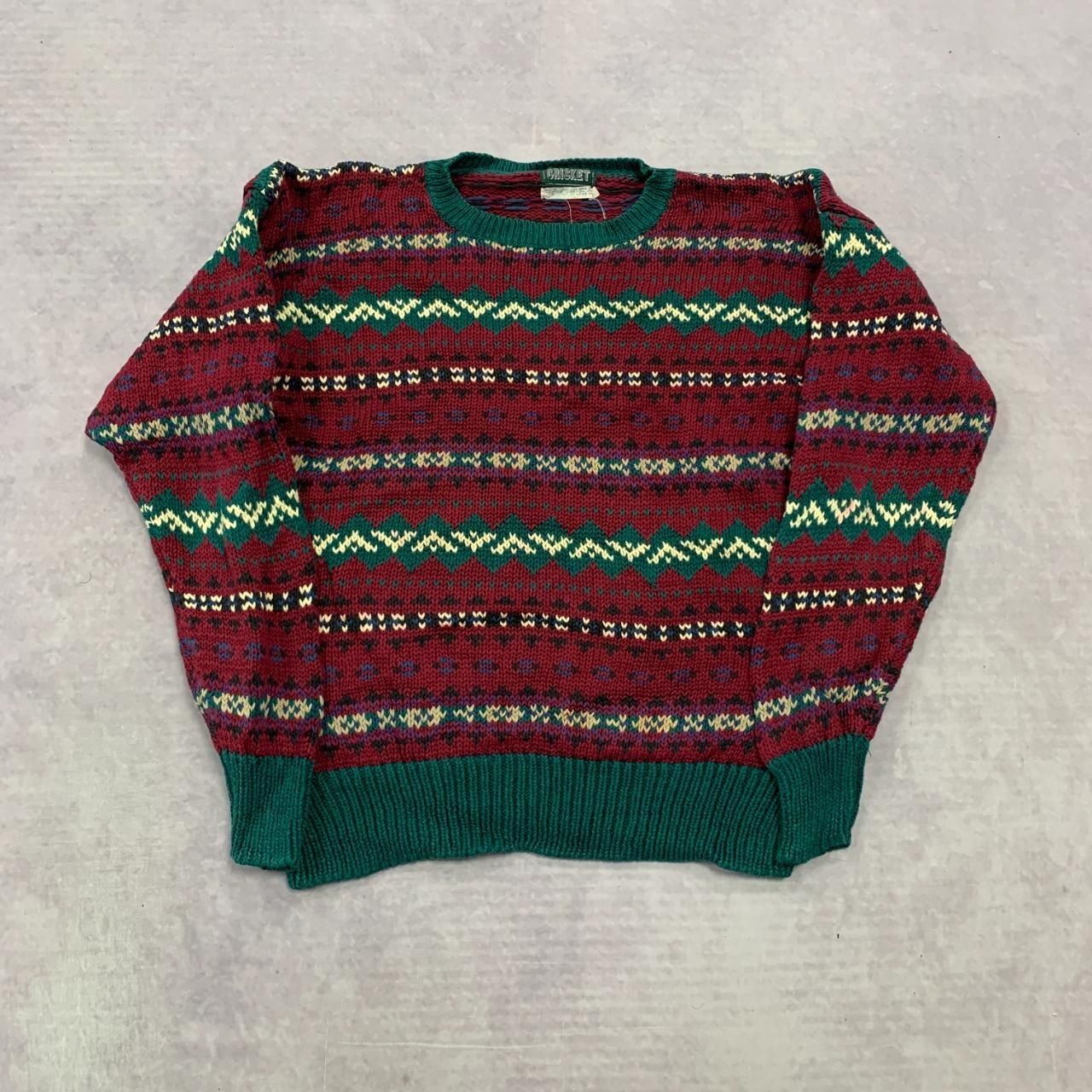 Vintage abstract knitted jumper Patterned Grandad chunky knit sweater Men's M
