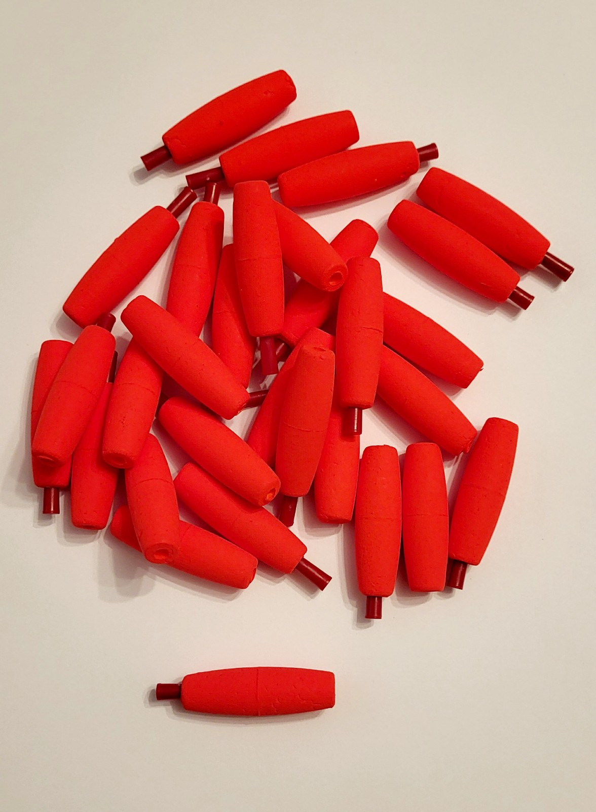 Fishing Floats 1-1/2" Red SLIM Size, 24 Floats, Styrofoam Pegged Cigar Shaped