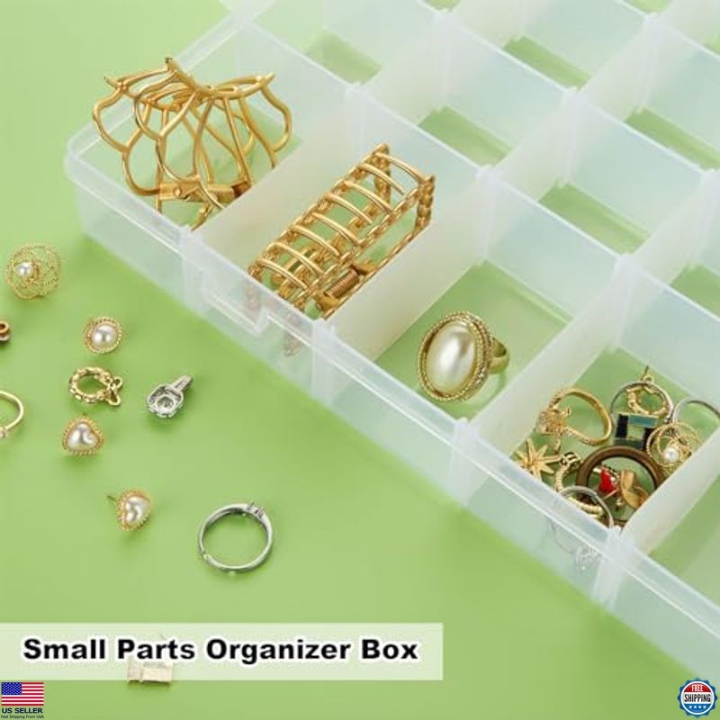 4 Pack Large Clear Plastic Organizer Box, 24 Grids with Adjustable Dividers,