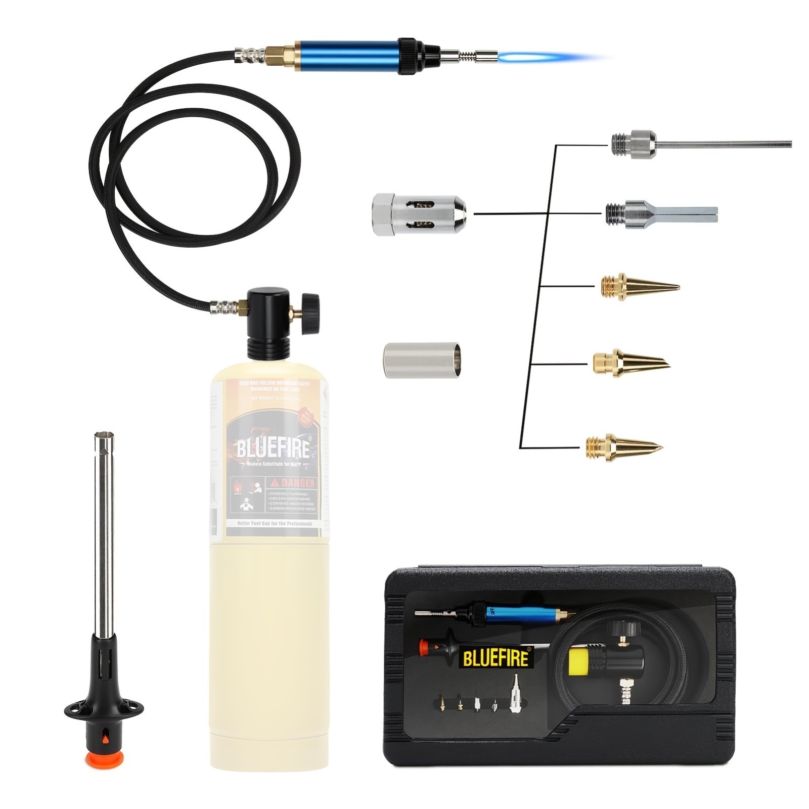BLUEFIRE Propane/MAP Gas Soldering Torch Head Multi-Function With 3' Hose
