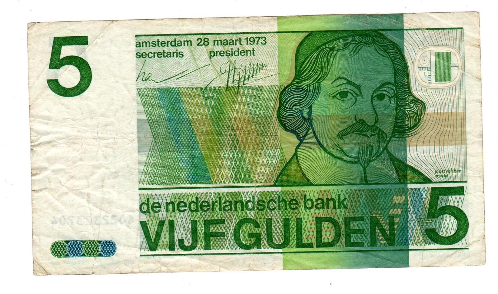 NETHERLANDS Billet 5 GULDEN 1973 P95 GOOD CONDITION