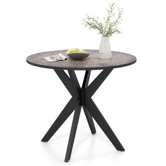 36-Inch Mid Century Modern Kitchen Table with Faux Marble Tabletop and Solid Rub