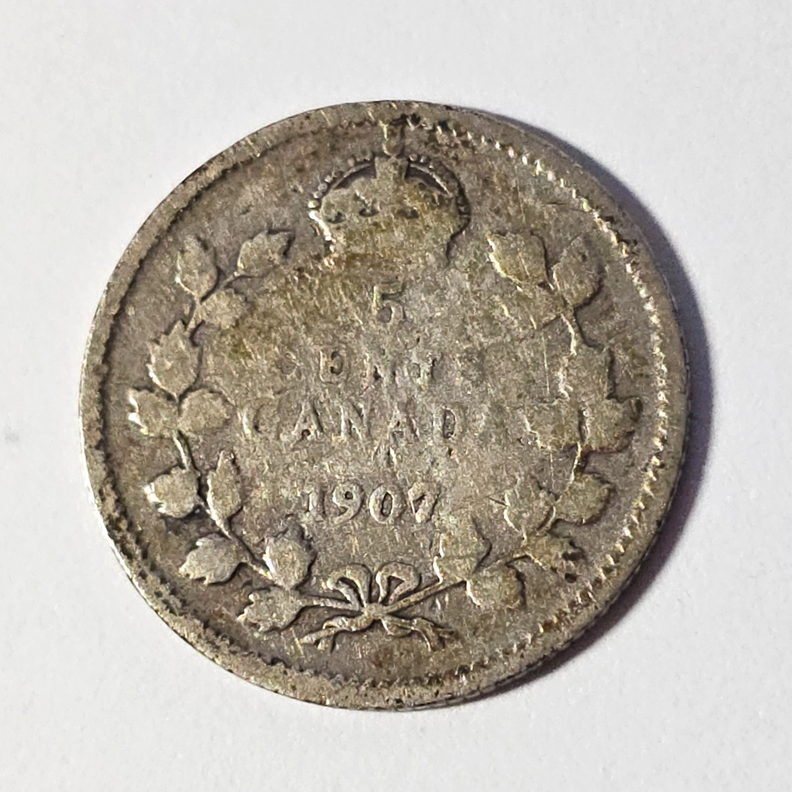 1907 - NARROW DATE - Canada 5 five cents SILVER - COMBINE to SAVE - C5-435