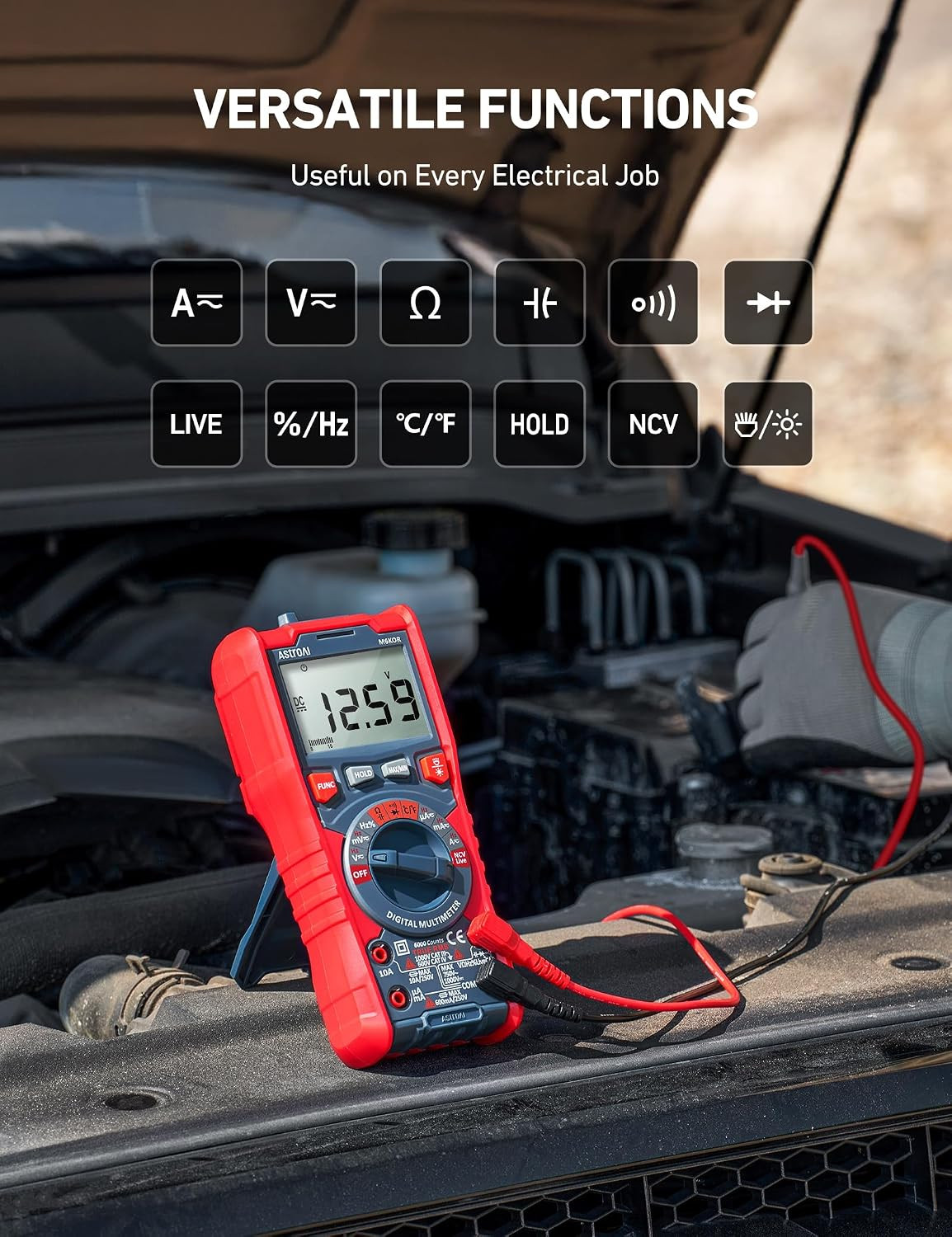 6000 Counts TRMS Auto-Ranging Digital Multimeter, NCV Live Wire Detection, Capac