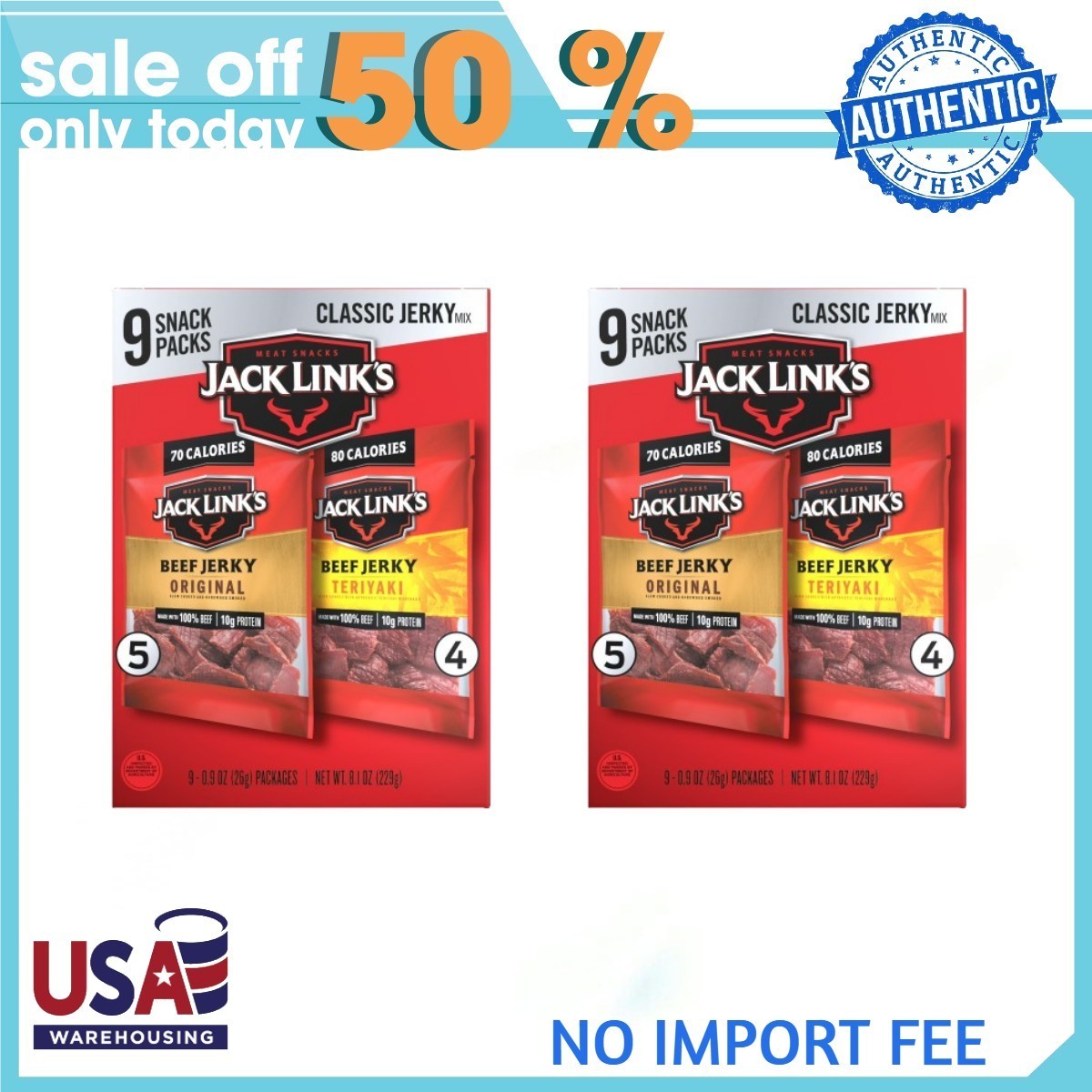 (2 pack) Jack Link's Original & Teriyaki Beef Jerky