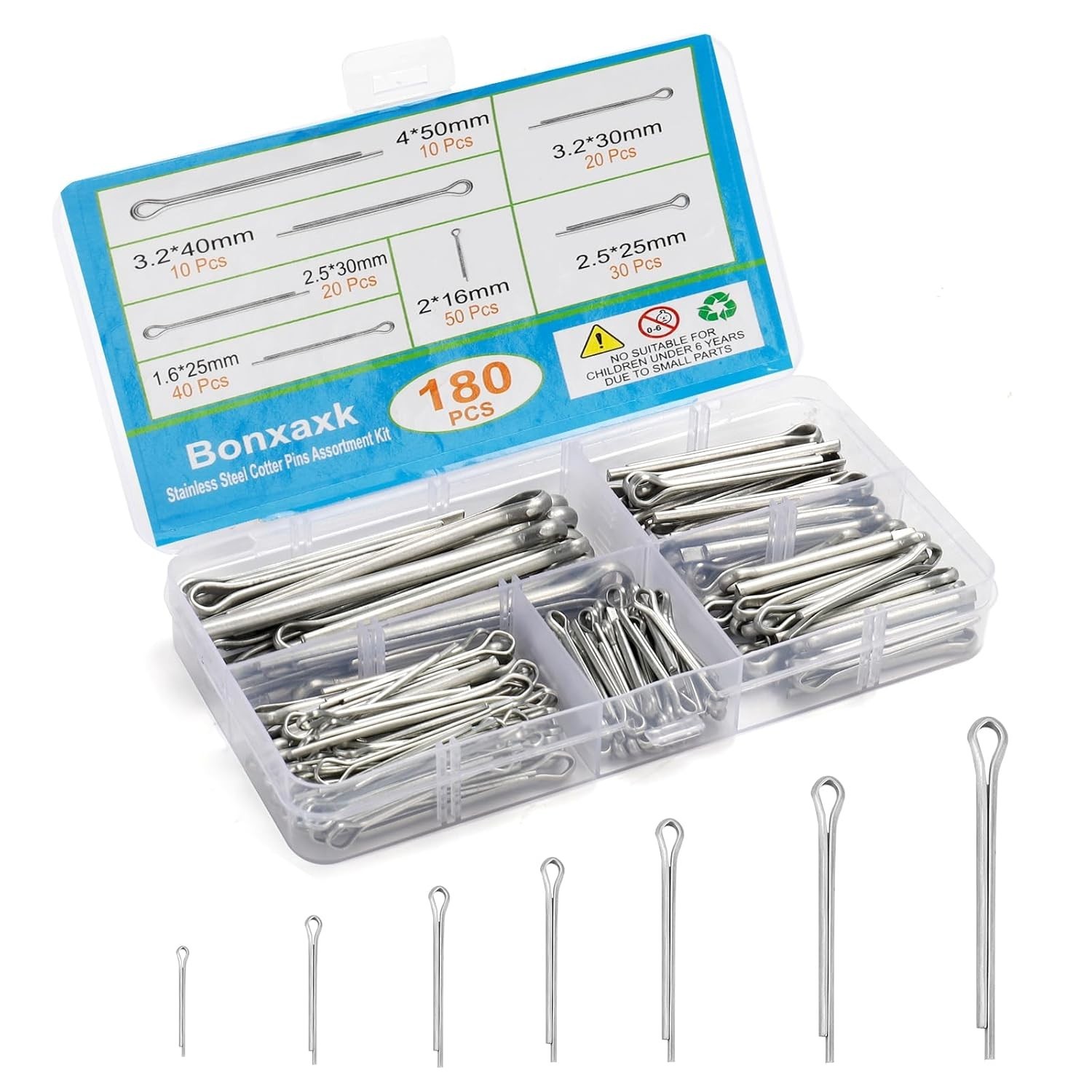 Versatile 180-Piece Cotter Pins in 7 Sizes - Essential for Engine & Towing Needs
