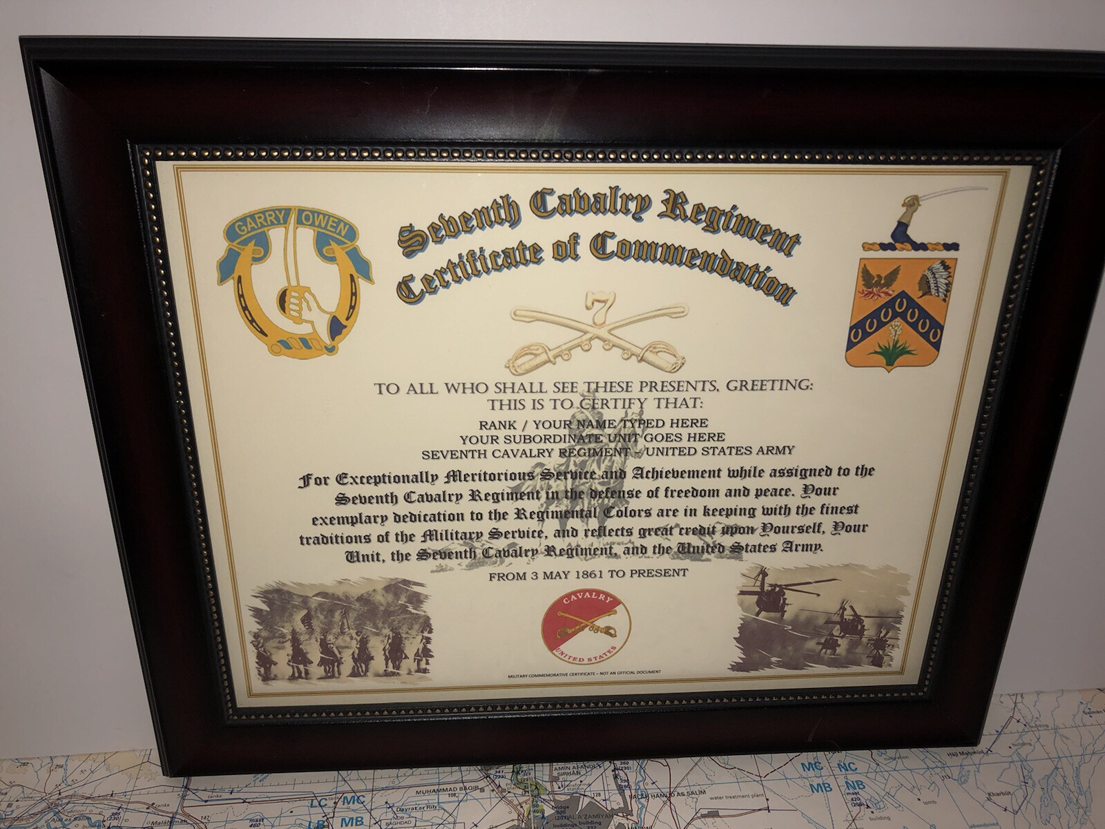 7TH U.S. CAVALRY REGIMENT / COMMEMORATIVE - CERTIFICATE OF COMMENDATION