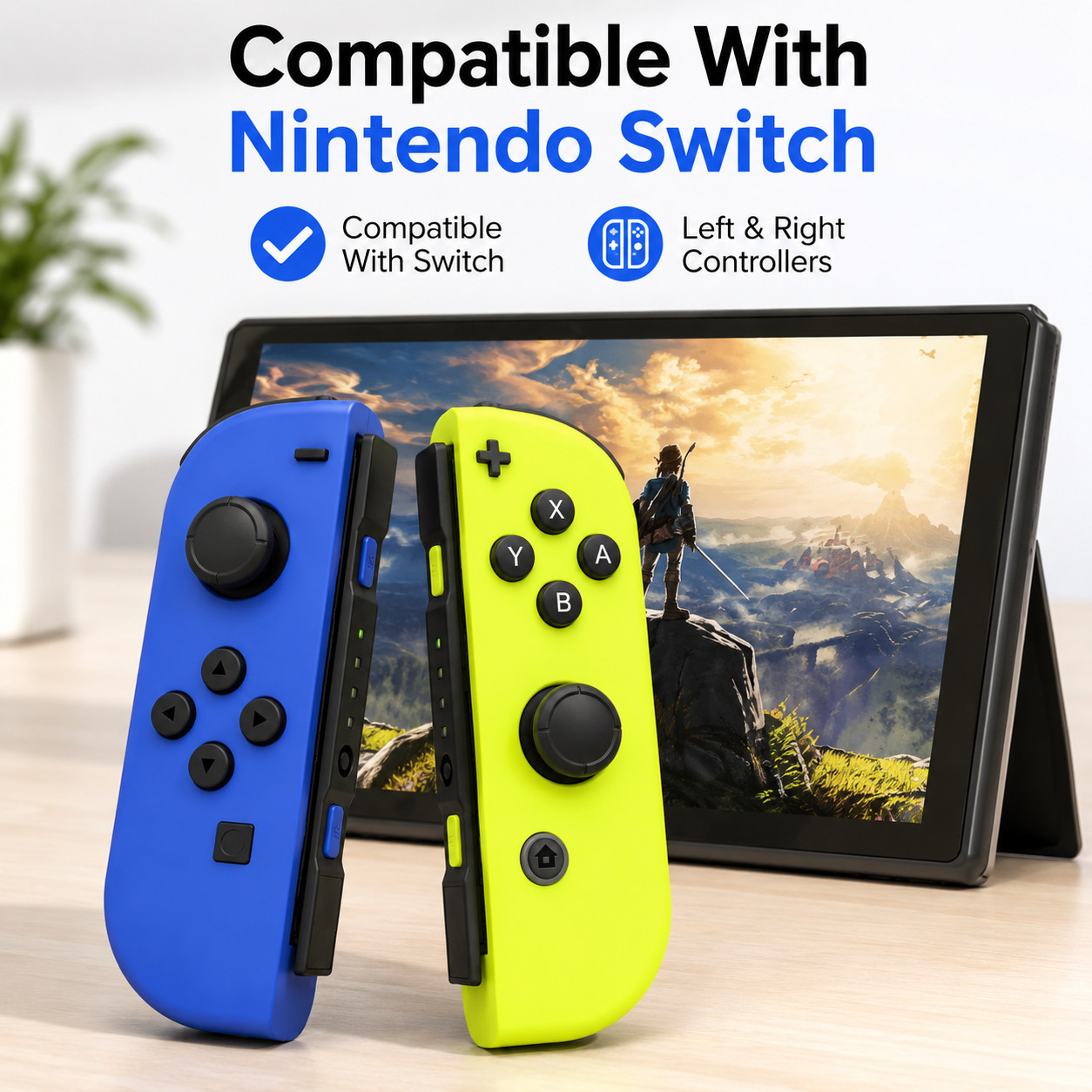 Wireless Joy Con Controllers Compatible with Nintendo Switch Blue & Neon Yellow