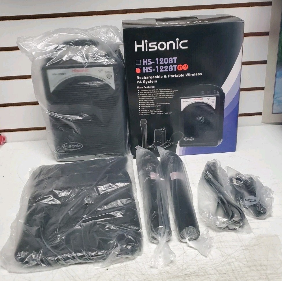 Hisonic (HS122BT) Rechargeable & Portable Wireless PA System w/2 Mics - Open Box