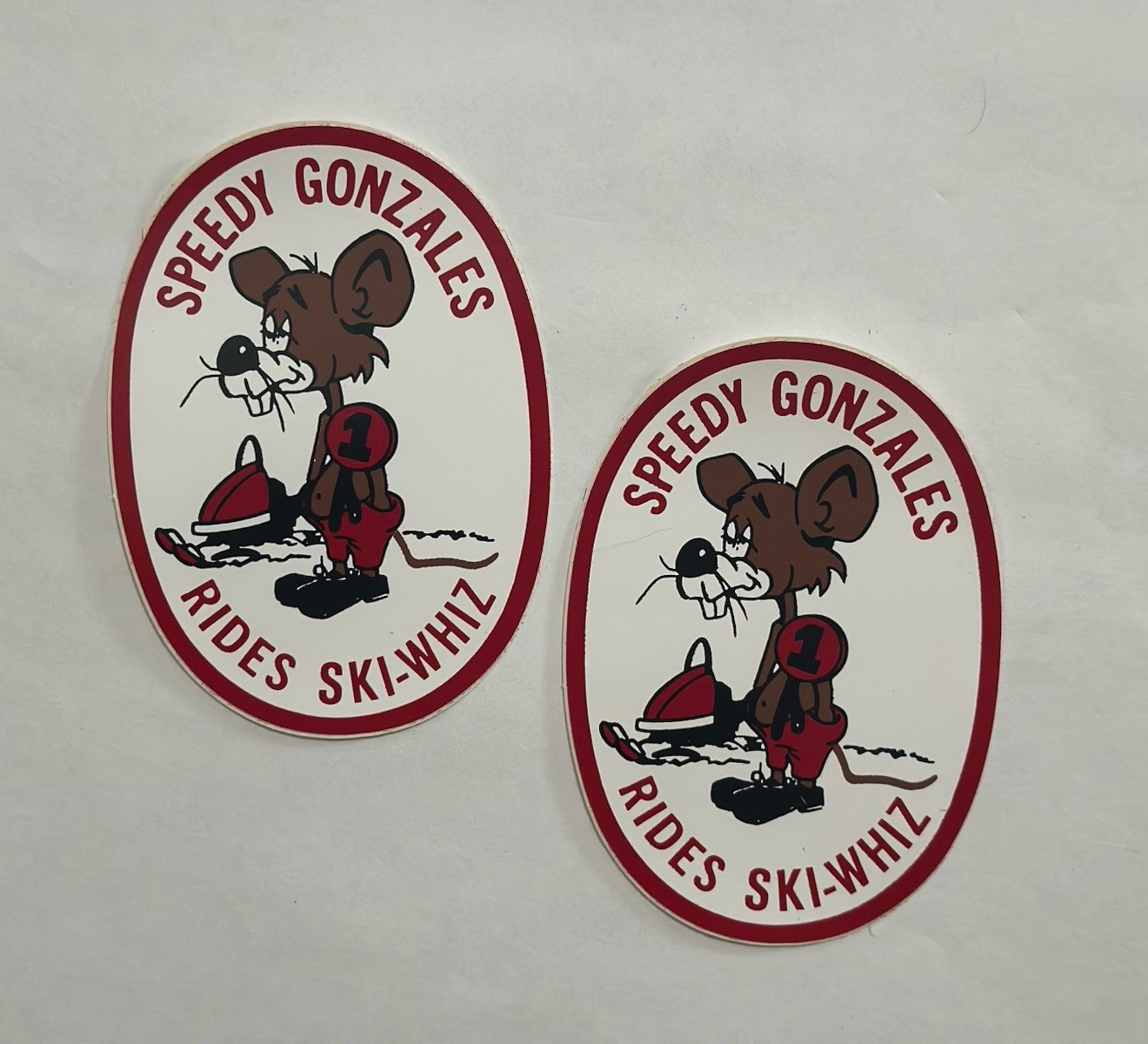 2 Pack Vintage Speedy Gonzales Rides Ski-Whiz Decal / Sticker NOS Snowmobile 70s