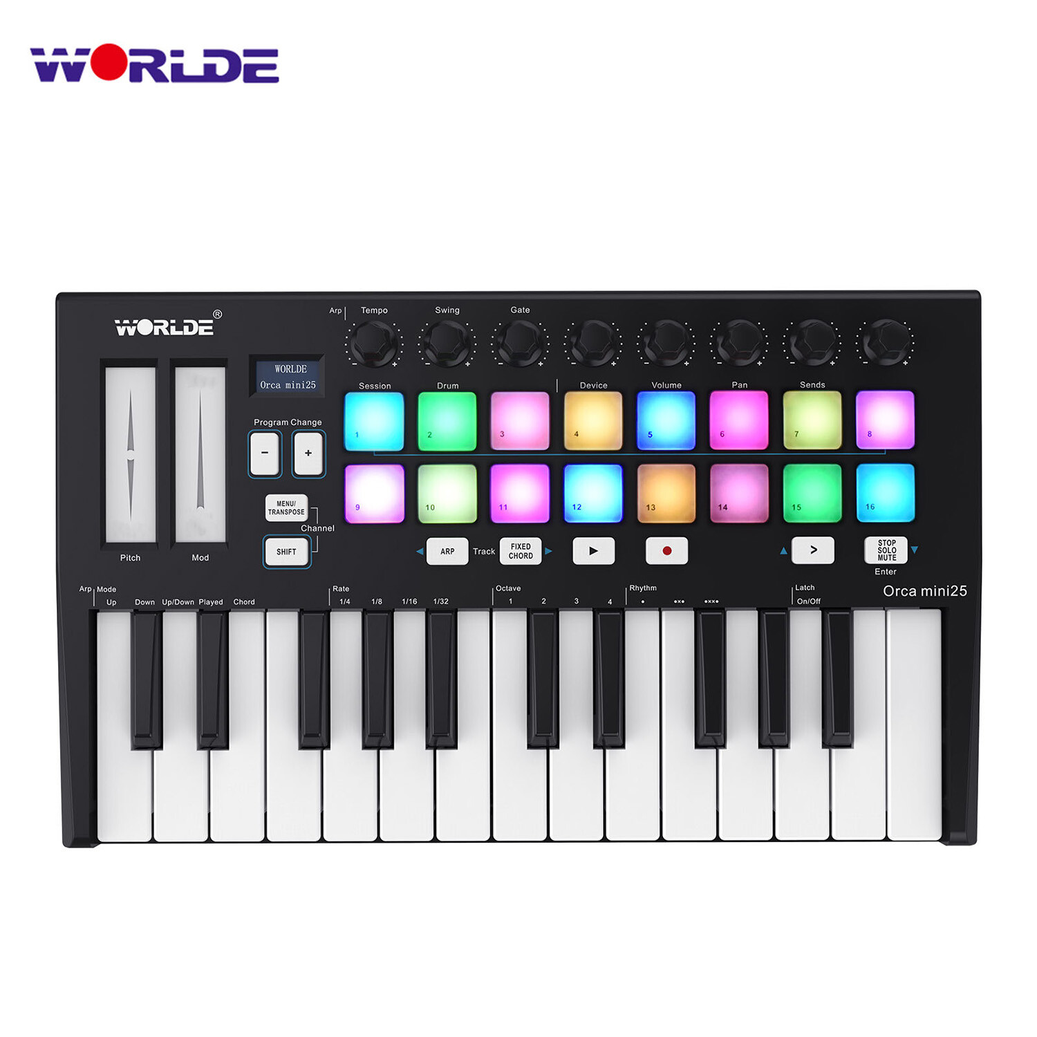 WORLDE ORCA mini25 Portable 25-Key USB MIDI Keyboard Controller 16 RGB