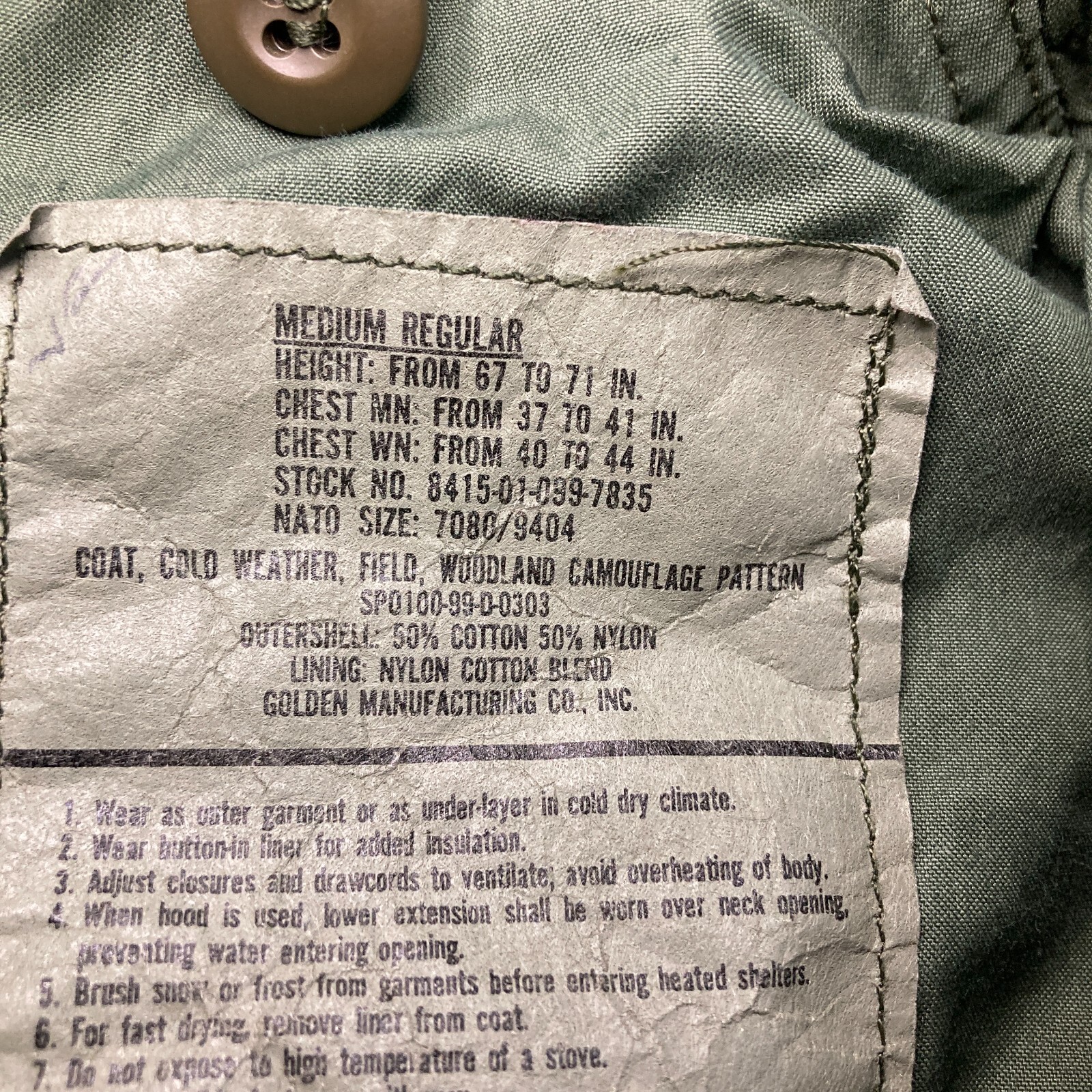 US Army M65 Woodland Camo Cold Weather Field Coat Mens M Military Jacket