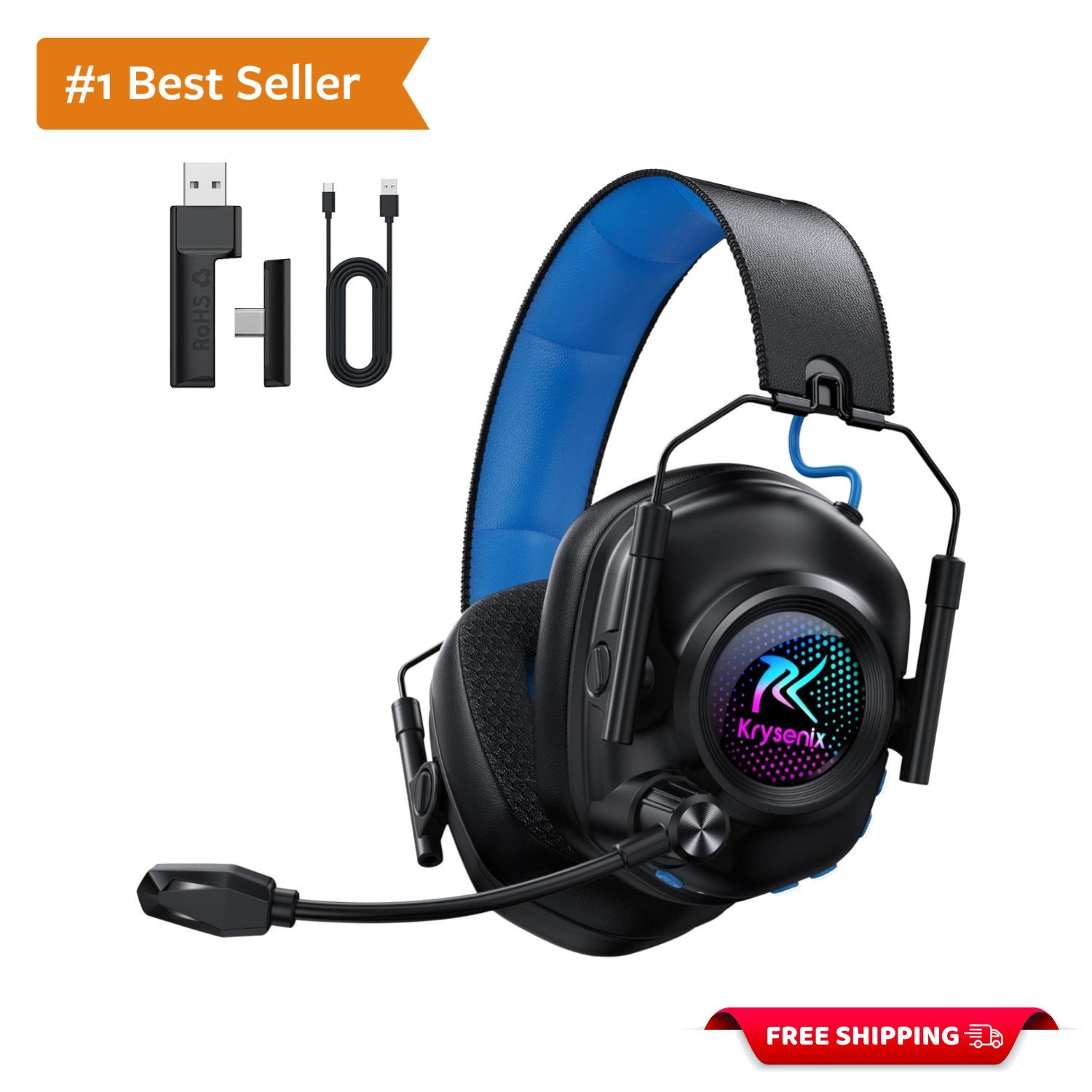 Adjustable Over-Ear Wireless Gaming Headset with 50mm Drivers & 50Hr Playtime
