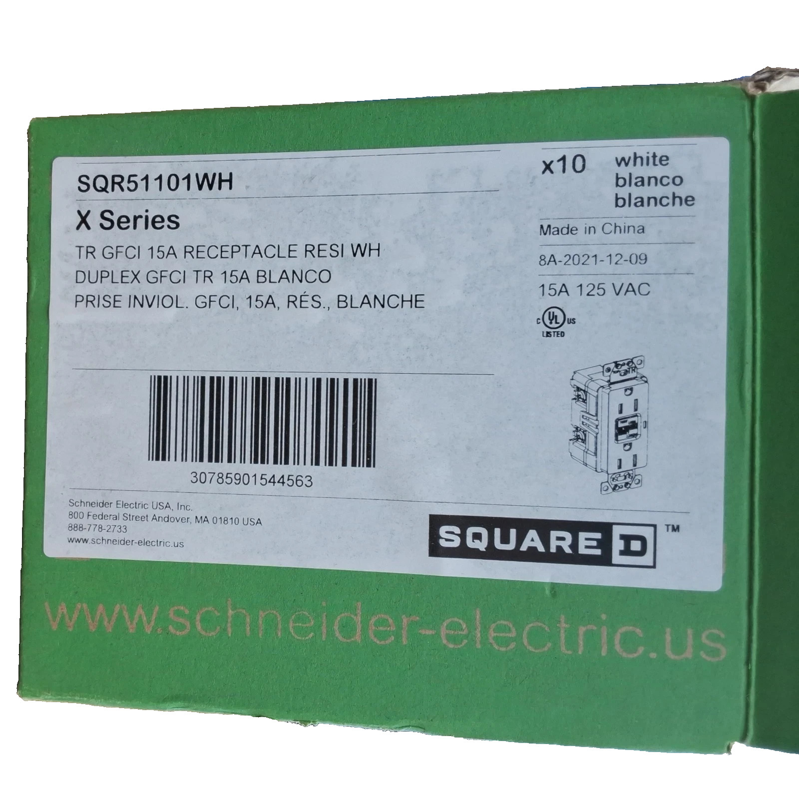 PACK OF 10 Square D, 15A GFCI SQR51101WH Receptacle Outlet White