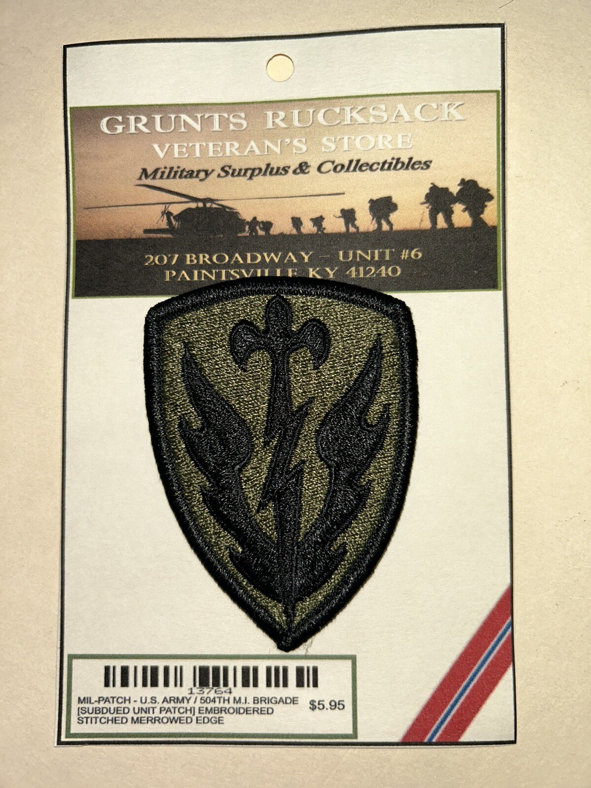 U.S. ARMY / 504TH M.I. BRIGADE - SUBDUED UNIT PATCH (Sew-On) MERROWED EDGE