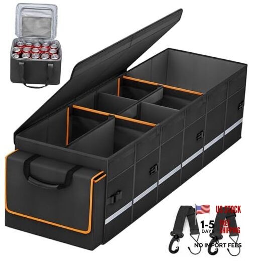 Car Trunk Organizer and Storage with Lid & Removable Leakproof Large Black