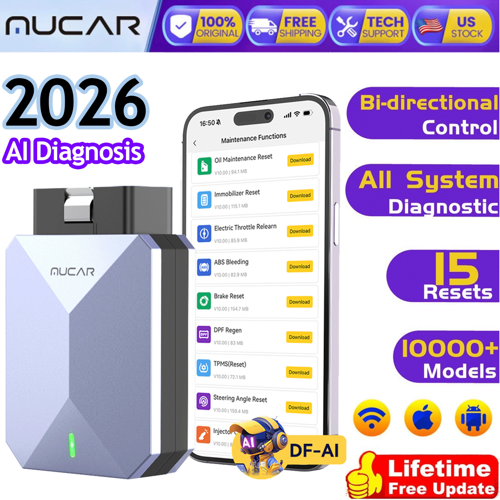 🔝2026 MUCAR BT200 MAX Bidirectional OBD2 Scanner Car System AI Diagnostic Tool