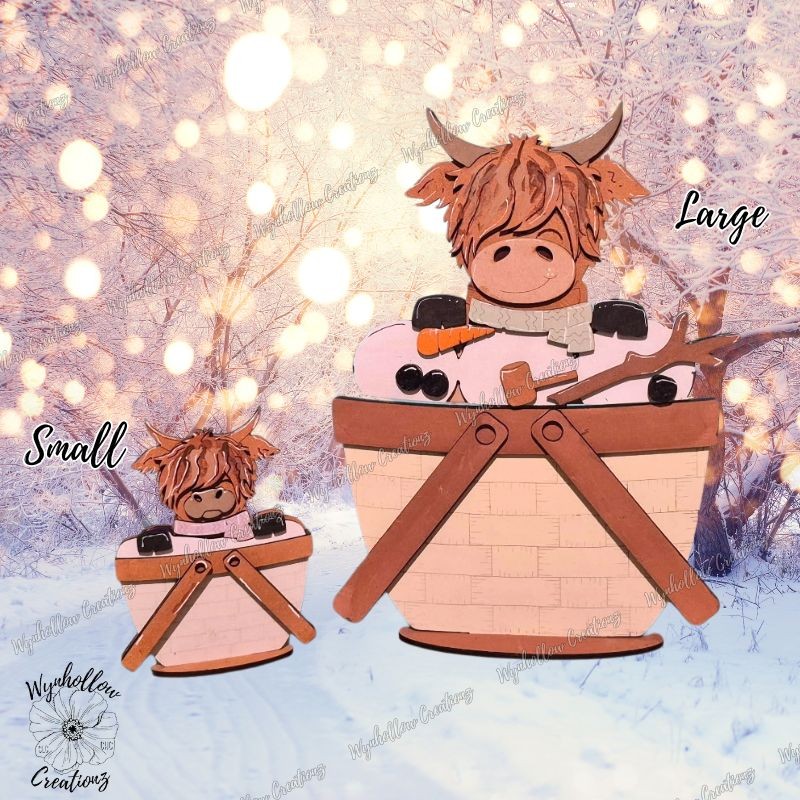 Highland Cow Building a Snowman Interchangeable Basket Insert
