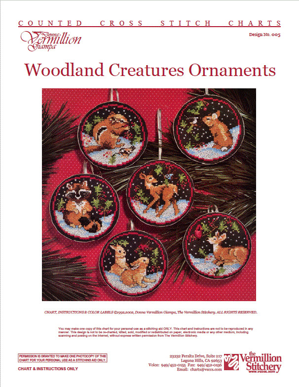 Woodland Creatures Ornaments Vermillion Stitchery Cross Stitch Pattern 05