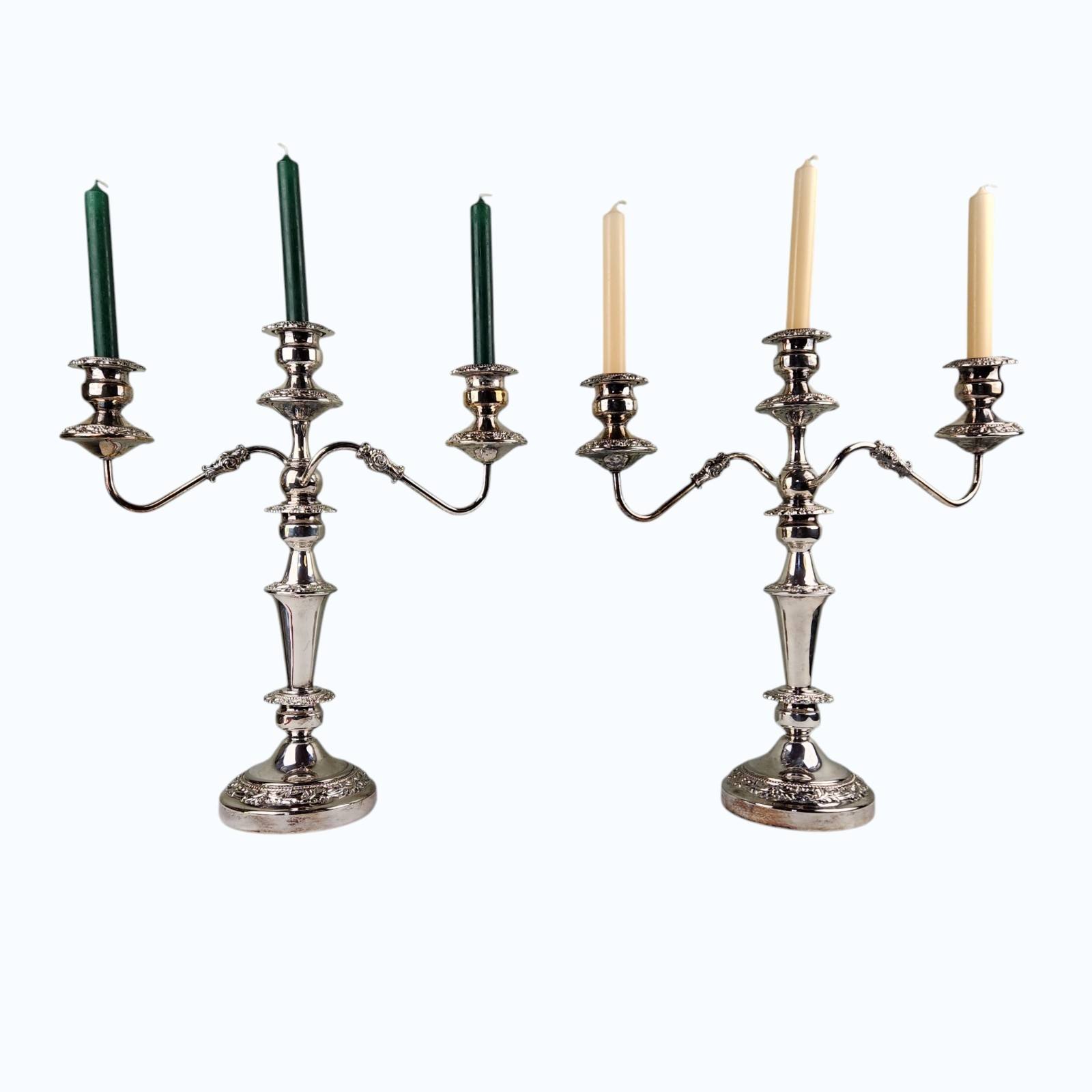 Pr Vtg Silverplate 3‑Light Candelabra Gorham Silver Co Convertible Elegant Decor
