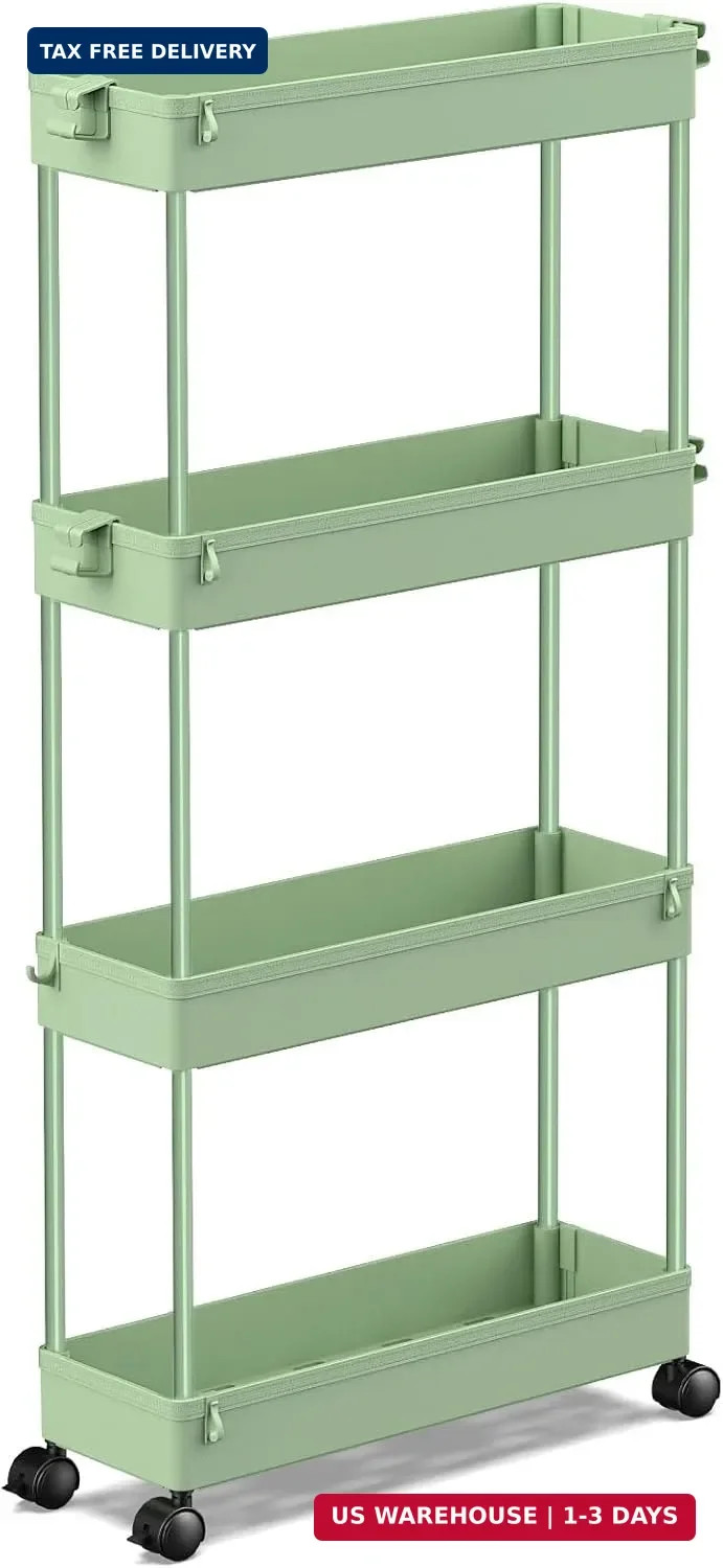 SPACEKEEPER Slim Rolling Storage Cart 4 Tier Bathroom Organizer Utility Cart Mob