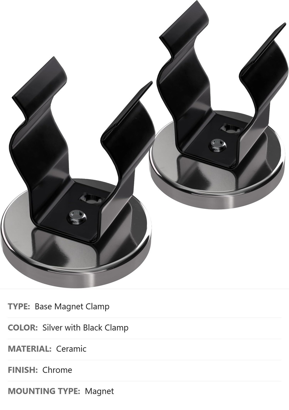 Ceramic Round Base Magnet Clamp Pack, 35 lb Pull, Nickel-Plated, 2-Pack