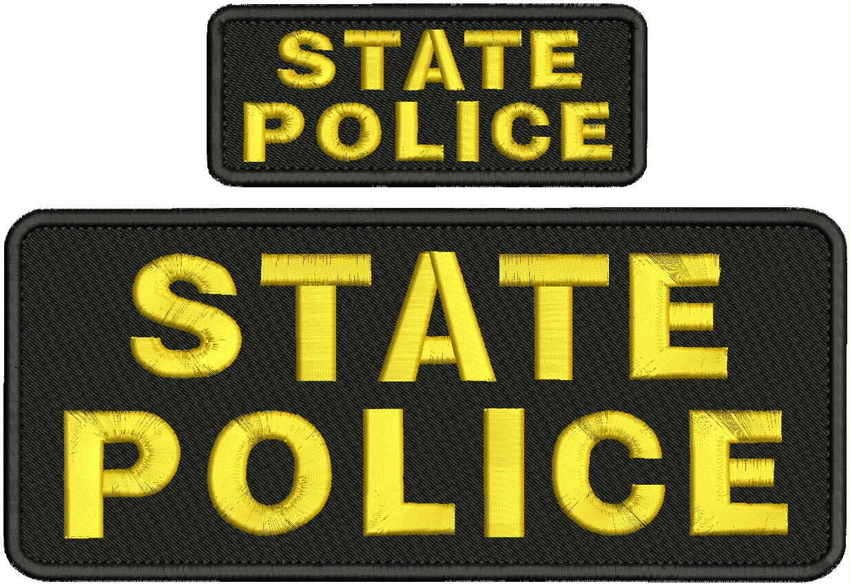STATE POLICE EMBROIDERY PATCH 4X10& 2X5 HOOK ON BACK BLK/GOLD