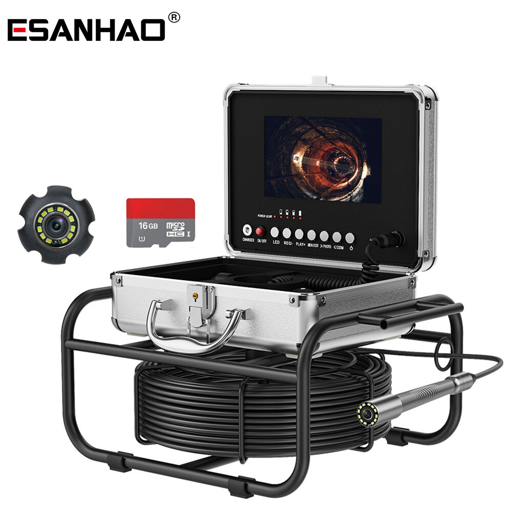 20M 7'' Sewer Camera Pipe Inspection Camera with 512HZ Locator Self Leveling DVR