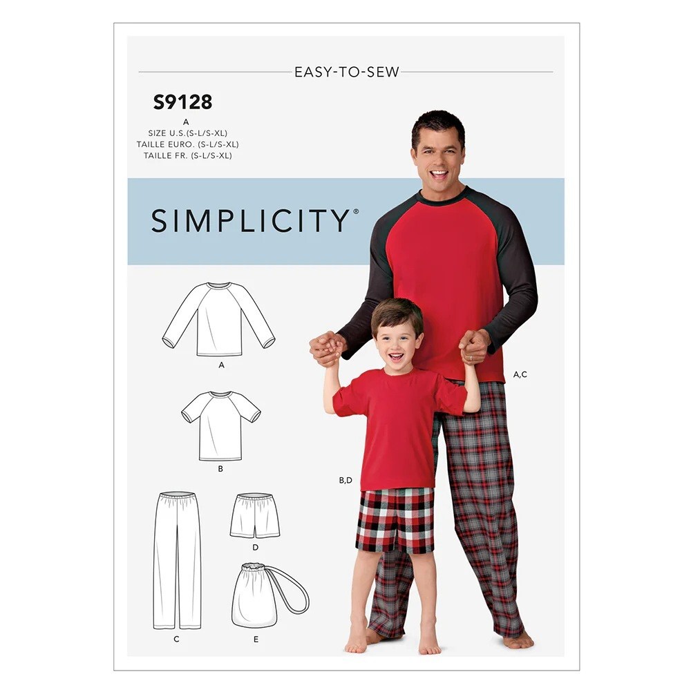 Simplicity 9128 EASY Men Boy Raglan Pullover Tops Pant Short Loungewear Pattern