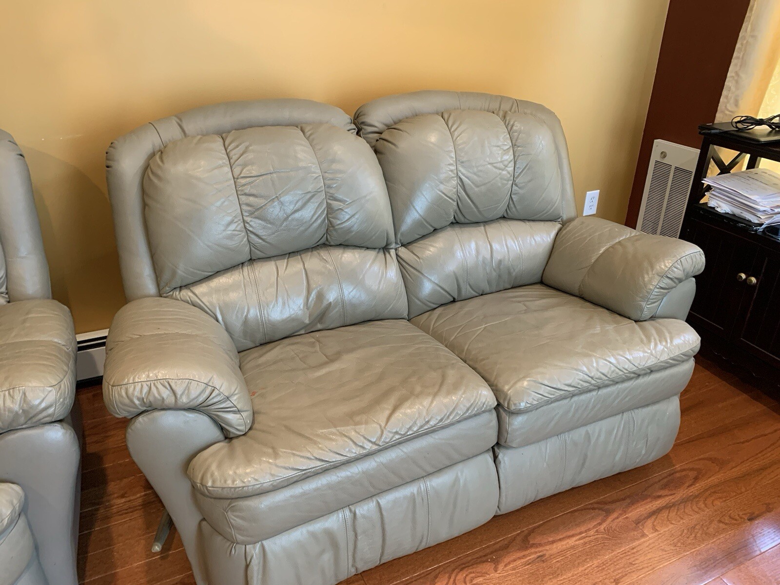 Grey Leather 2-Seater Reclining Sofa 67”x35”x40”