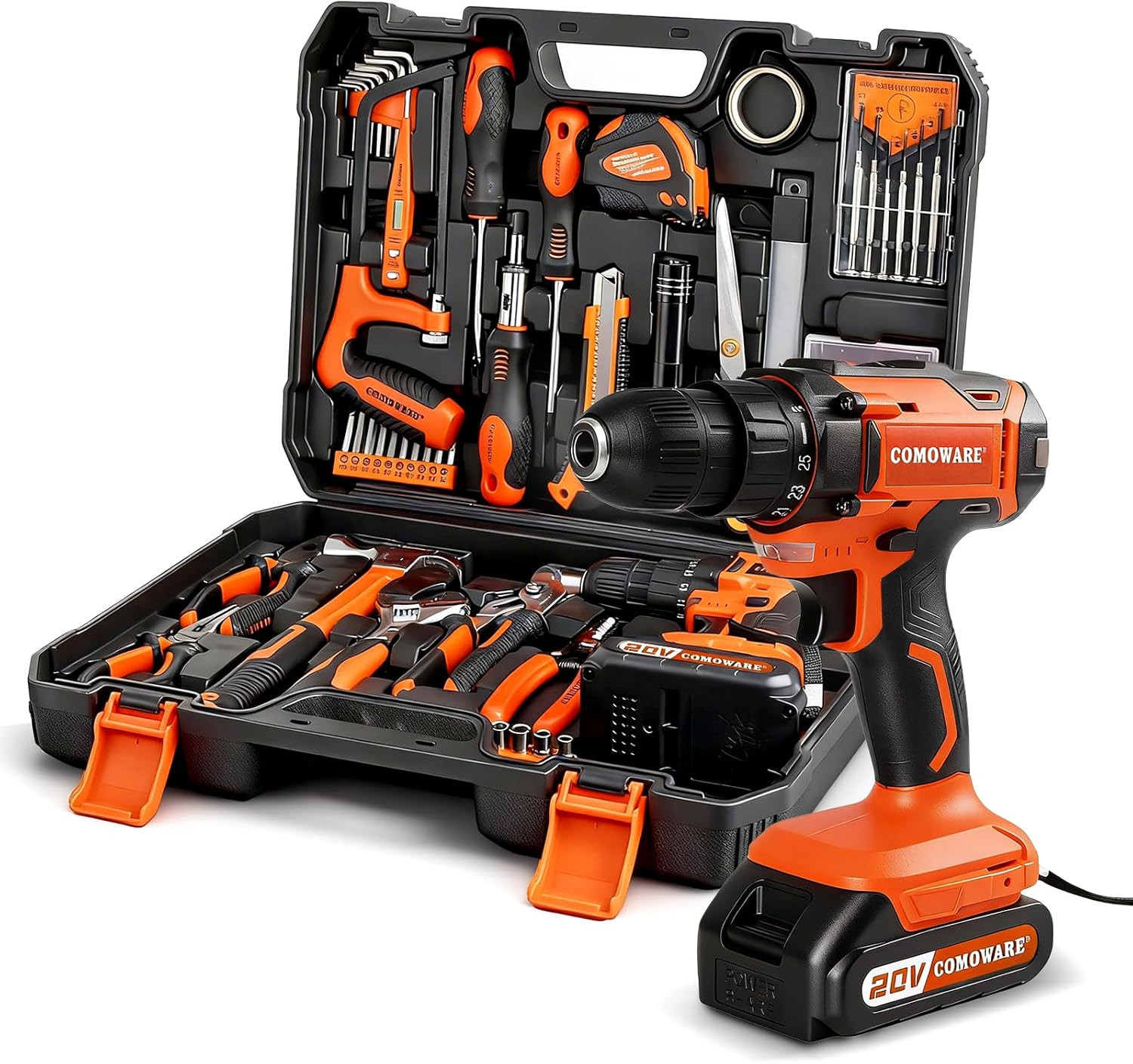 Household Tool Set with 20V Cordless Drill Driver, 120Pcs Hand Tool Kit for Men,
