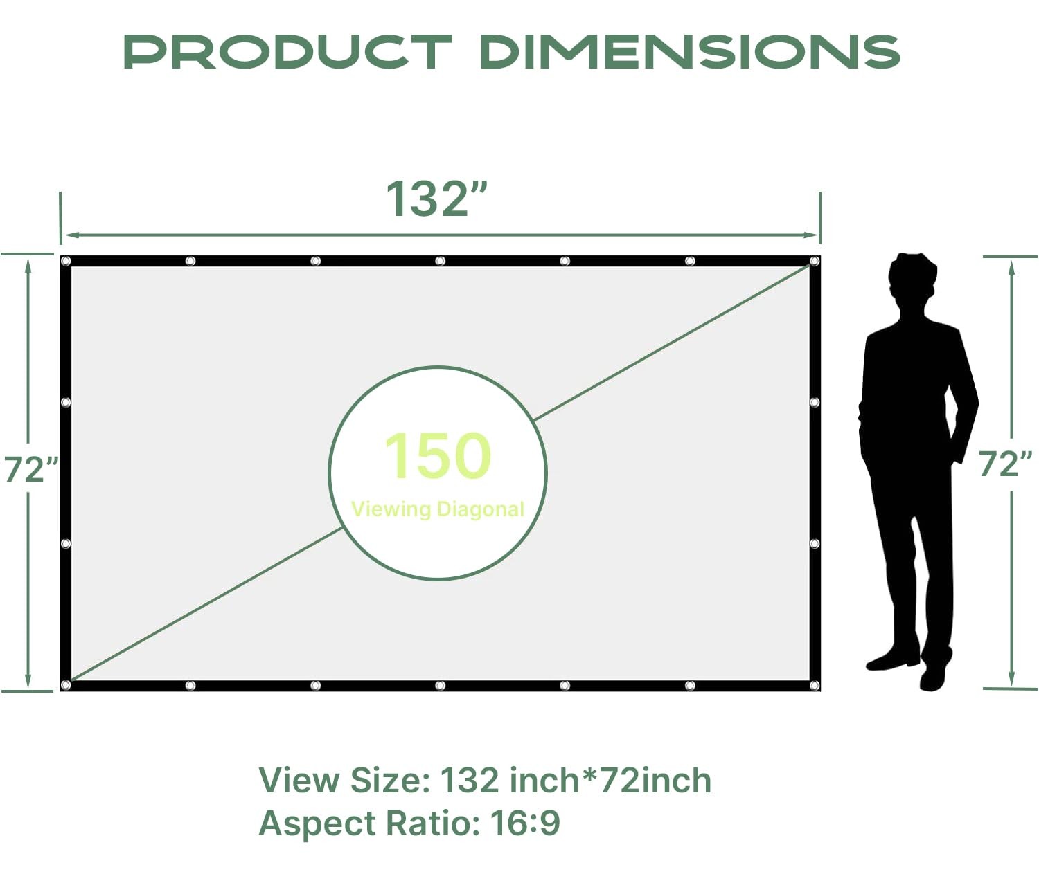 AAJK Projector Screen 150 inch, Washable Projector Screen 169 Foldable Anti-C...