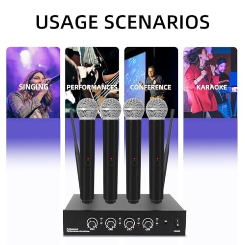 UHF 4-Channel Wireless Microphone System - 4 Handheld Dynamic G02-4*Microphones