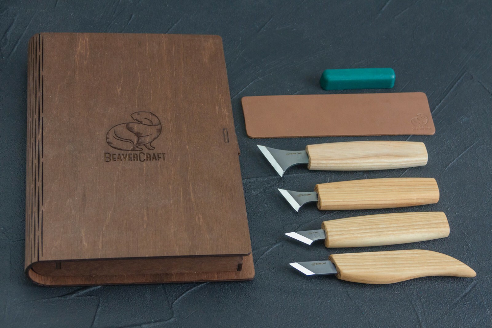 Woodcarving Set of 4 Tools for Detailcarving in a Book Package S05 BeaverCraft