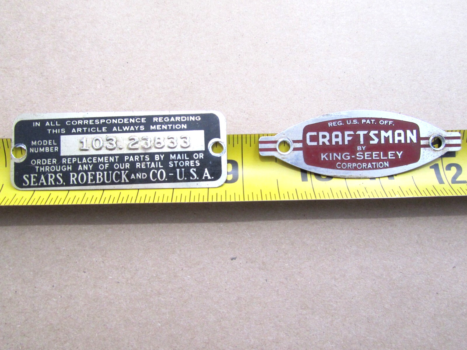 'Craftsman by King Seeley' Nameplate Logo Insignia Trademark 103.23833 Table Saw