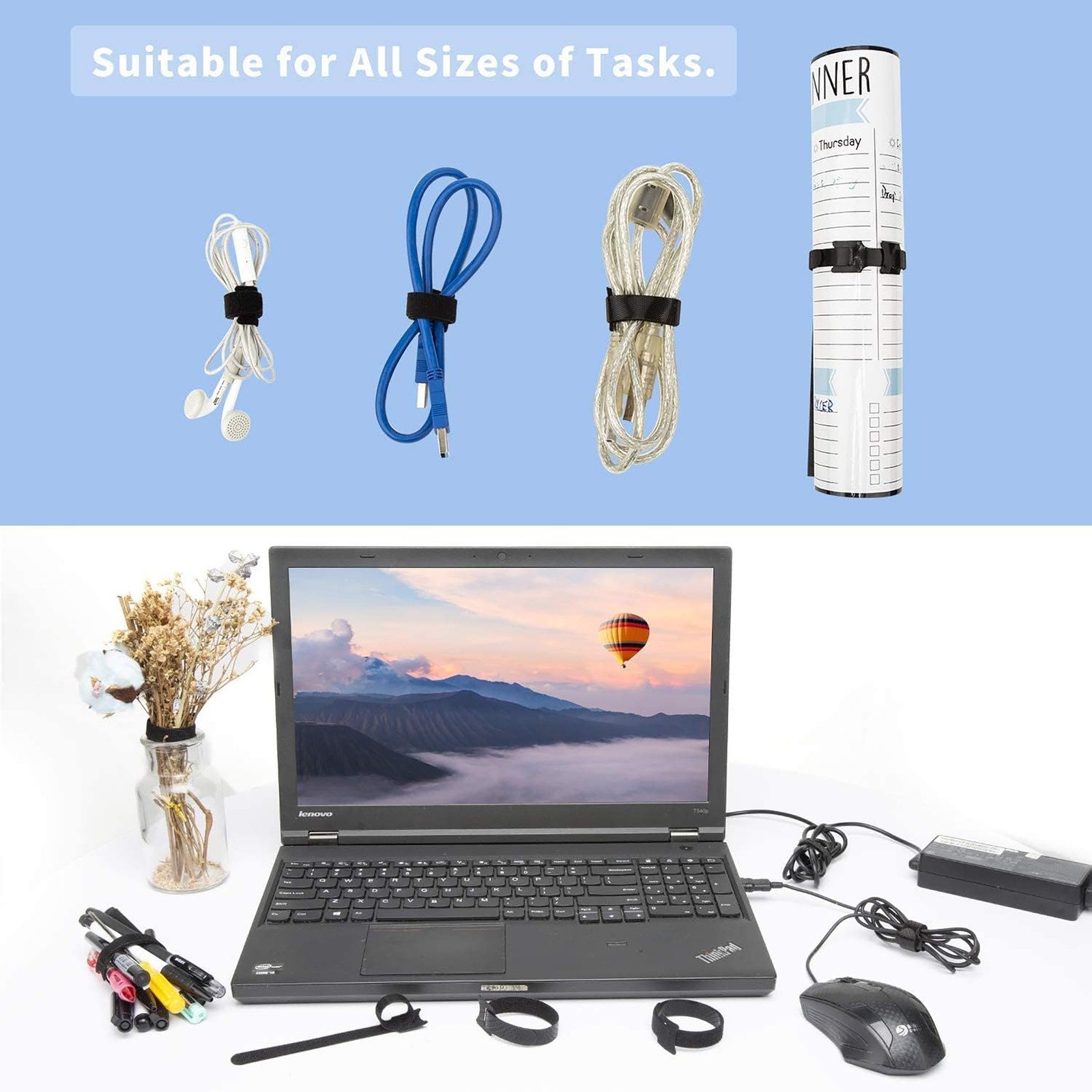 50PCS💥Reusable Cable Straps Wire Organizer Hook Loop Ties for Laptop & Home