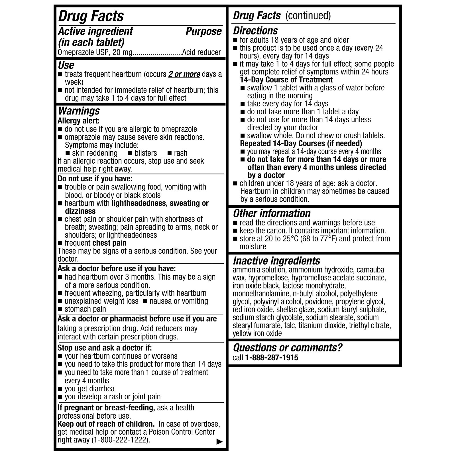 Equate Omeprazole Delayed-Release Acid Reducer Tablets, 20 mg, 28 Count - Pack 2