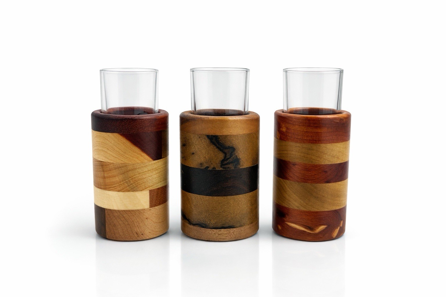 Handmade Wooden Shot Glass w Glass Insert Mixed Hardwood Rustic Barware Gift -1A