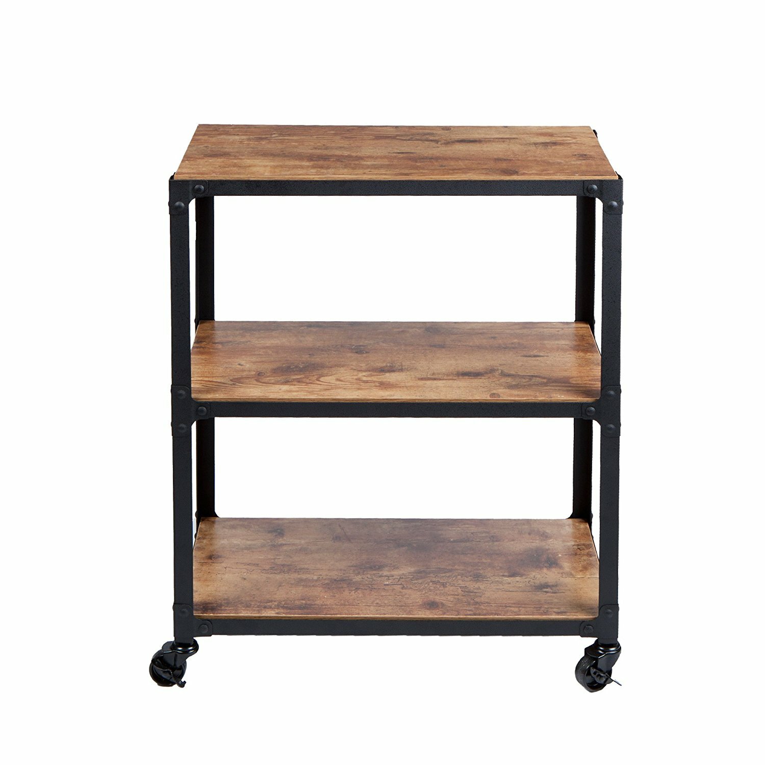 Rustic Brown Black 3 Tier Utility Serving Cart Rolling Kitchen Office Storage