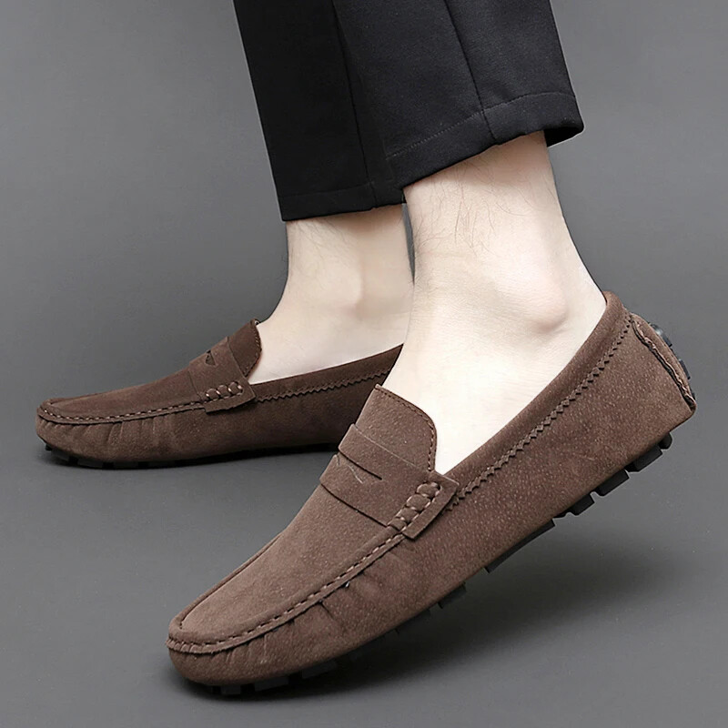 Fashion Men's Suede Loafers Comfortable Casual Shoes Slip on Flat Driving Shoes
