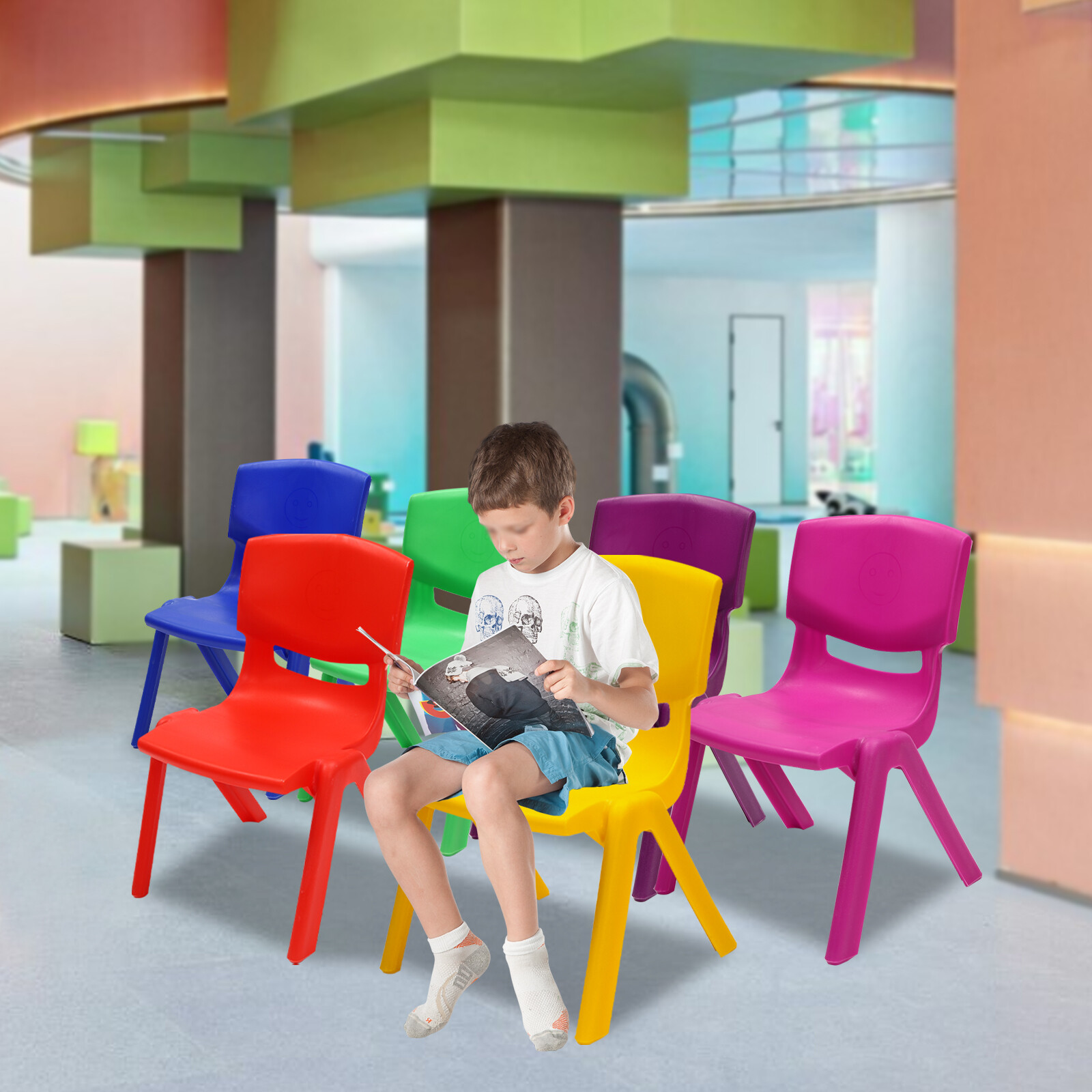 6Pcs Stackable School Chairs, Kids Plastic Stack Chairs, 6 Pcs Classroom Chairs