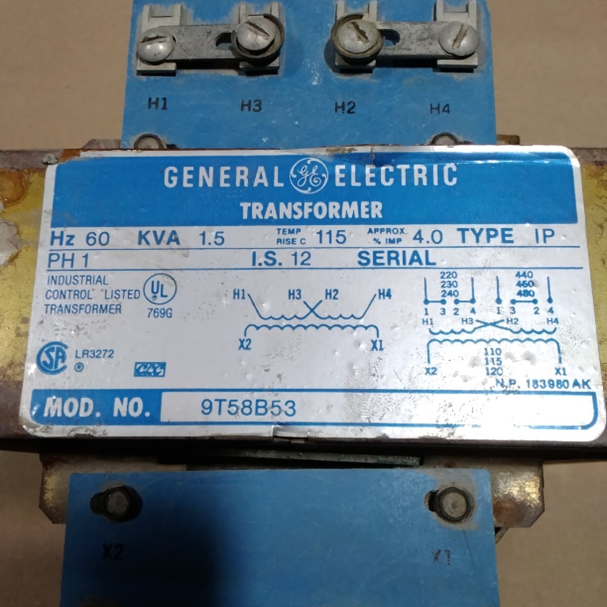 GENERAL ELECTRIC GE 9T58B53 TRANSFORMER 1.5 KVA