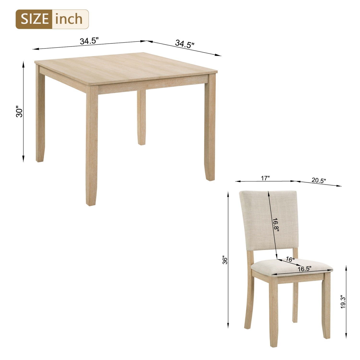5 Piece Dining Table Set Wood Dining Table with 4 Upholstered Chair for Kitchen